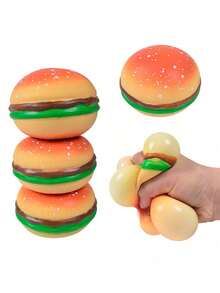 5 piezas de juguetes apretables realistas de hamburguesa: elásticos, con un fuerte rebote, pueden aliviar el estrés para adultos - Multicolor - Ver 1