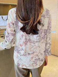 Chemise décontractée à manches longues, à simple boutonnage, avec poche, imprimé tie dye pour femmes