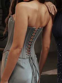 Chest Hot Diamond Tank Top Women Slimming Corset Irregular Short Fishbone Tops - 藍色 - 查看 6