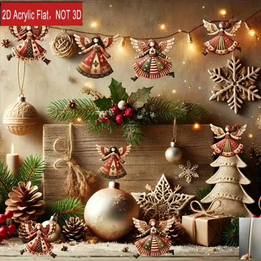 4-Piece Handmade Vintage Wooden Angel Christmas Ornaments With Star, Snowflake And Floral Patterns - Multi-Color Holiday Decorations For Christmas Trees, Home And Office, No Electricity Required, Christmas Tree Decorations, Natural Wood Craft
