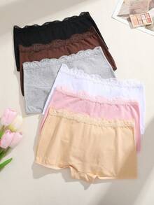 6Pcs Cotton Lace Stitching Elegant Pastoral Anti-Exposure Women's Boyshorts, Low-Waist Women's Underwear S-XXL - Nhiều màu - Xem 3