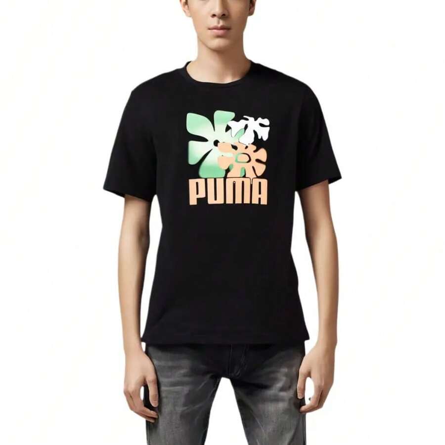 بوما قميص رجالي كاجوال بطبعة جرافيك قابل للتنفس بياقة طاقم وأكمام قصيرة 684367-01