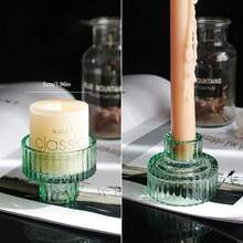 1pc European Minimalist Pink Glass Candlestick - Romantic Candle Light Prop For Home Dining Table, Candle Cup, Popular B&B Decor