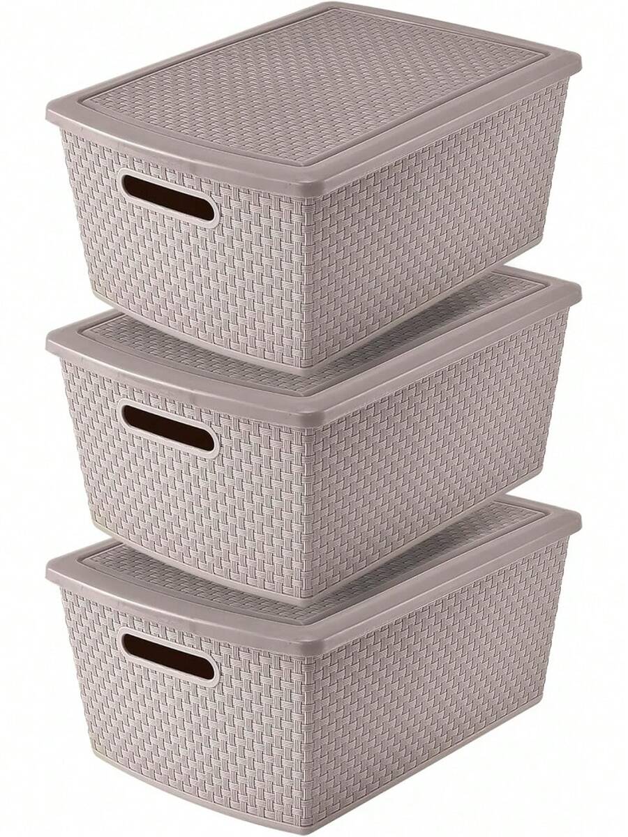 Set de 3 Cestas de Almacenamiento Plásticas de 22 Litros | Contenedores Plásticos para Organizar el Hogar | Organizadores | Cajas de Plástico | Cajas de almacenamiento - beige - Ver 1