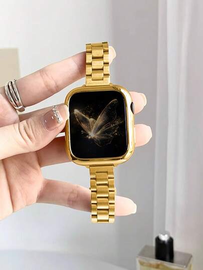 二合一套装：14mm窄款金色金属表带，兼容Ultra/Series 3/2/1/SE/S10/S9/S8/S7/S6/S5/S4/S3/S2/S1，适合38mm/40mm/41mm/44mm/45mm/46mm表壳，金色女士表带，兼容表壳。