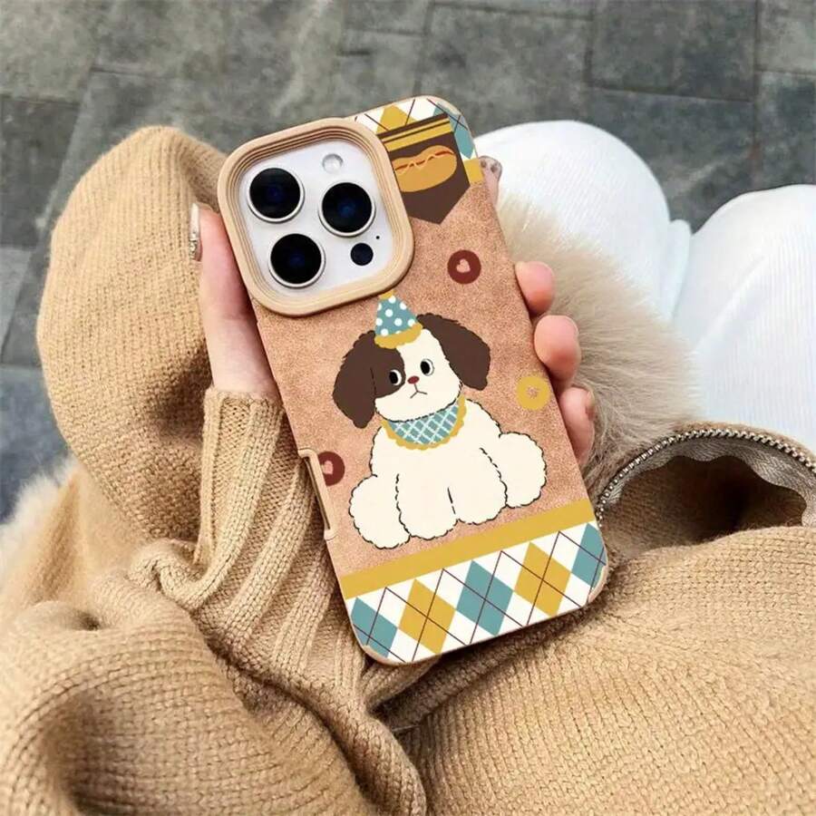 Puppy Teléfono Móvil phone16promax 16plus 15pro 14 13 12 11, Teléfono Móvil con Sensación De Piel Sintética, Nueva Funda para Teléfono Móvil para Hombres Y Mujeres, Anticaída Completa - Marrón claro-1 - Ver 1
