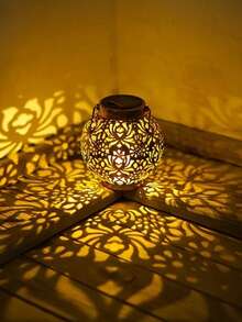 1 pieza Farol solar con patrón de peonía en negro y dorado, luz decorativa colgante para exteriores, lámpara de mesa para exteriores, adecuada para decoración de jardín/patio/mesa/porche