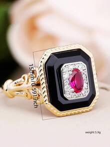แหวน ทรงสี่เหลี่ยม ทองแดง กระจกแซร์โคเนียม ที่สามารถสวมใส่ได้ทั้งผู้ชายและผู้หญิง ชิ้นเดียว - แหวนแก้วสี่เหลี่ยม - ดู 7