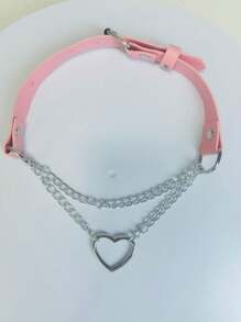 1件仿皮链条心形颈链，时尚Y2K哥特朋克风内衣配饰，适合各种场合，锐舞派对必备