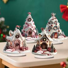 1/4pcs Christmas Cottage Desktop Decoration Ornaments, 2D Acrylic Christmas Party Supplies, Christmas Tree Cottage And Gift Design, Living Room Bedroom Home Decoration, Office Desktop Decoration, Christmas Gift - Multicolor - View 12