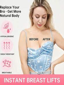 5M/196.9 英寸卷隐形聚拢胸部提拉胶带，多种款式可选 (❁´◡`❁) 由涤纶棉制成，透气弹性面料胸部提拉胶带，适合女性派对、度假和日常使用 (• ̀ω•́ )✧自粘式聚拢胸部胶带，女士织物胶带胸罩无肩带垫贴纸 - 米色 - 查看 7