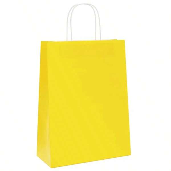 24pcs Yellow Kraft Paper Bags, Medium Size 16x22x8cm, Reusable Gift Bags For Birthday, Coffee/Milk Tea Takeout Packaging, Bags, Party Favor Bags, Wedding Bags, Gifts For Friends