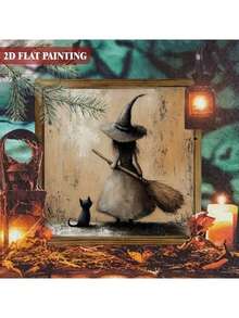 1/2 Stücke Halloween Hexe Holzrahmen Schild Tischdekoration Heim Wandbehang Herbst Büro Studentenwohnheim Feiertags Party Zubehör Geschenk