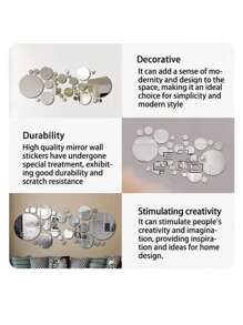 Set de 33 de autocolante de perete cu oglinzi acrilice DIY, autocolante pentru faianță cu oglinzi circulare, potrivite pentru decorarea camerei de zi și a dormitorului, decor DIY, decorare de perete, aranjare cameră, mobilier pentru casă, autocolante pentru oglinzi de perete, autocolante de perete din material acrilic durabil
