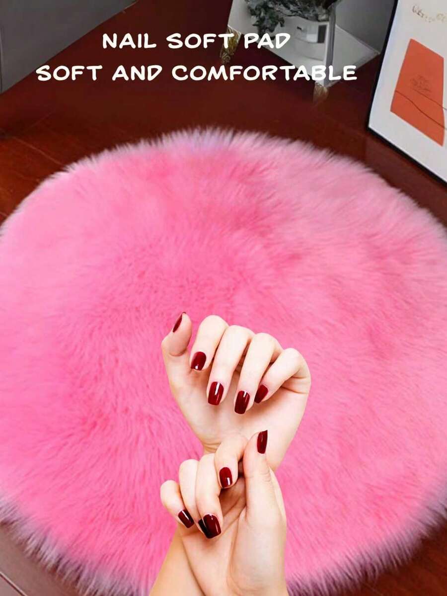 30*30CM Plush Fuchsia Round Nail Art Photography Prop, Ins Style Nail Mat For Flat Lay, Live Streaming Display