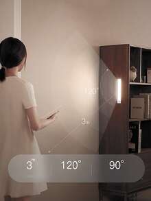 1 pieza Luz de armario con sensor de movimiento - Tira de lámpara LED de encendido y apagado automático, magnética, con batería, para armarios, gabinetes, armarios, escaleras, pasillos, salas de estudio