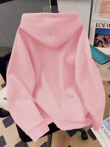 Sudadera con capucha casual con estampado de lazo y letras para adolescentes. Adecuada para uso diario, fiestas, escuela, asistir a festivales de música, vacaciones, ir y venir. - Rosa - Ver 3