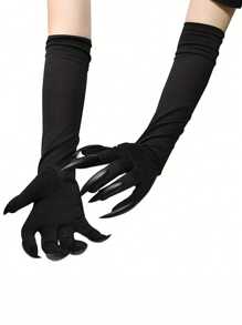 1双万圣节黑色长钉鬼手手套，角色扮演道具配件爪手手套，适合女巫表演