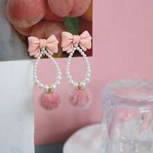 1 Pair Fashionable, Elegant And Sweet Bowknot Plush Earrings - Baby Pink - View 2