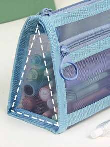 1PC Personalized Name Transparent Large Capacity Pencil Case, Cute Cherry Print Pencil Cases,Stylish And Simple Pencil Bag, Customized Name Pencil Case, Large Capacity Nylon Mesh Transparent Breathable, Exam/Student Stationery Bag, Mesh Pencil Bag, Simple Student Supplies Box, School Office, Back To School Supplies, School Supplies - Multicolor - View 3