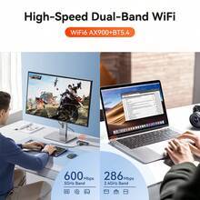 二合一迷你 USB 蓝牙适配器 WiFi6 AX900Mbps 加密狗网卡 2.4G/5GHz 免驱动 PC 600M 高速无线接收器 - 黑色 - 查看 5