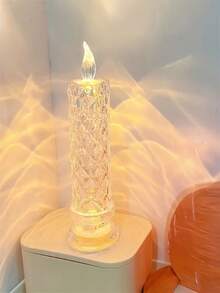 1pc Battery Powered LED Rose Pattern Candle Light - Suitable For Birthday, Wedding And Party Decoration, Glowing Candle Light
