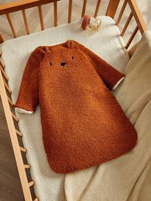 1pc Baby Cartoon Cute Bear Teddy/Rabbit, Soft, Comfortable, Warm, Thermal Lining, Thick Material, Double-Layer Plush Sleeping Bag - Chocolate Brown - View 1