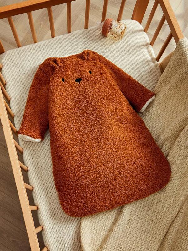 1 buc. Ursuleț de pluș/iepure drăguț pentru bebeluși, moale, confortabil, cald, căptușeală termică, material gros, sac de dormit din pluș cu strat dublu