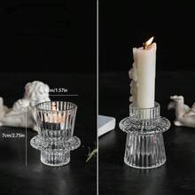 1pc European Minimalist Pink Glass Candlestick - Romantic Candle Light Prop For Home Dining Table, Candle Cup, Popular B&B Decor