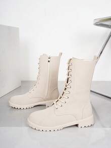 Women's Fashion Versatile Lace-Up Mid-Calf/Ankle/Booties/Motorcycle Boots, Short Boots, High-Top Anti-Slip Boots, Casual Comfortable Side Zipper Outdoor Boots, Riding Outdoor Black Boots, Autumn/Winter Boots, Outdoor Boots, Over-The-Knee Boots