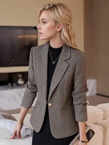 2025 New Arrival Women's Wool Blend Short Blazer Jacket, High-Quality Petite Fit Woolen Suit Coat For Autumn/Winter - Grey - View 1