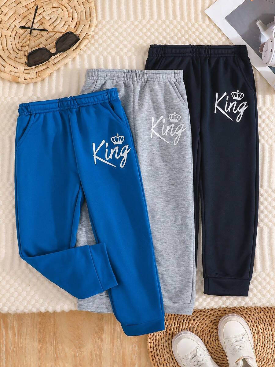 3pcs/Set Young Boy Letter Print Casual Pants, Autumn/Winter Sports Trousers