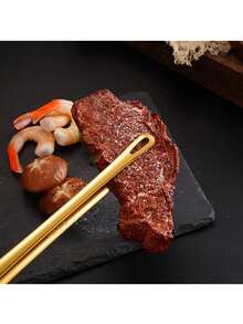 New 304 Stainless Steel BBQ Tongs, Extra Long Bread Tongs, Gold Color Household Self-Serve Strawberry Tongs