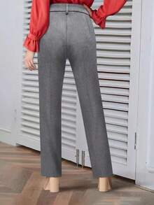 女士修身休闲工作裤，秋冬春季 - 灰色 - 查看 2