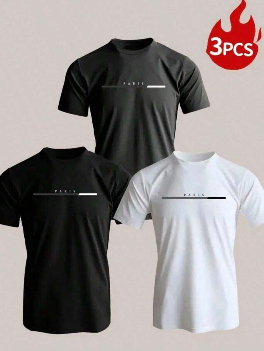 Kit 3 Men's Paris T-Shirt 100% Cotton Shirt Premium Mesh Blouse Father's Day Launch - Màu xám đen - Xem 1