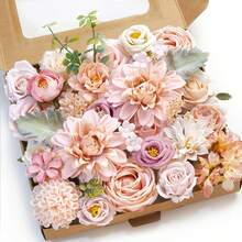 Caja combinada de flores artificiales rosas para decoración de bodas, flores falsas para decoración, flores de seda para decoración de interiores, flores para pastel, flores falsas para manualidades - Feliz Navidad Rojo - Ver 1
