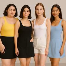Kit 4 Bory Bodi Leotard Tank Top Thick Strap Casual Second Skin Fashion Women's Female P M G GG - 黃色/黑色/白色/藍色 - 查看 2