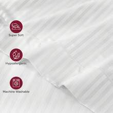 Lux Decor 4 Pc Stripe Bed Sheets, High GSM Brushed Microfiber Bedding Set With Deep Pocket Fitted Sheet & Pillowcases. Soft, Breathable, Hypoallergenic, Easy Care, And Wrinkle Resistant For Year-Round Comfort And A Classic Hotel-Quality Look. - 白色 - 查看 9