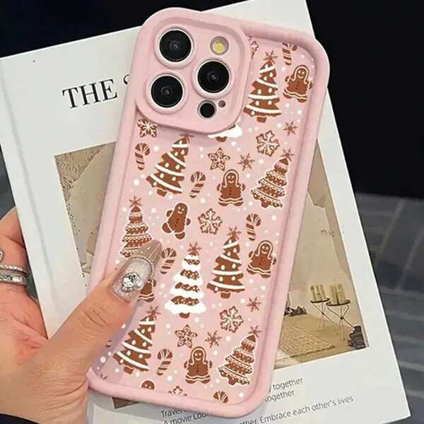 Carcasă de telefon roz TPU cu model de brad de Crăciun, om de zăpadă, compatibilă cu 17, 16 Pro Max, 15, 14, 13, 12, 11, XS, XR, 7, 8 Plus, SE 2022, 16E, moale, alb, roșu vin