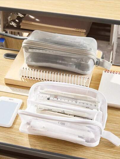 1个透明网状棱镜学生铅笔盒，考试专用大容量简约ins风初中高中学生文具盒，男女生通用中学及大学入学考试文具包，多功能铅笔橡皮尺桌面文具铅笔盒，铅笔袋，书包学习用品，返校季