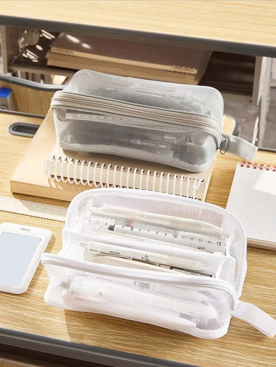 1个透明网状棱镜学生铅笔盒，考试专用大容量简约ins风初中高中学生文具盒，男女生通用中学及大学入学考试文具包，多功能铅笔橡皮尺桌面文具铅笔盒，铅笔袋，书包学习用品，返校季