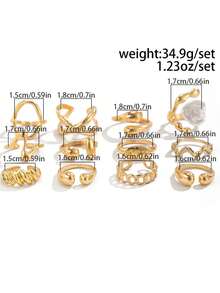 12pcs/Set Punk Style Rings Set, Vintage Geometric Rings Set For Women, Fashion Personalized Jewelry Gift, Suitable For Daily Outfit And Party Accessories - Gold - View 4
