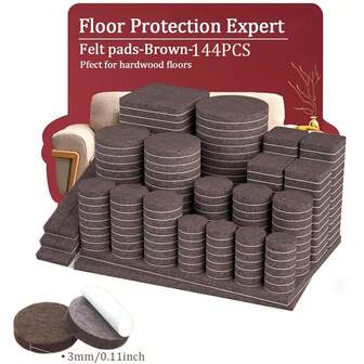 144/288 Piece Set Of Premium Felt Furniture Cushion - Suitable For Anti Slip Heavy-Duty Protection Of Hardwood Floors And Reinforced Floors, Multi-Purpose Self-Adhesive Floor Protection Pad, Suitable For Tables, Chairs, And Appliances