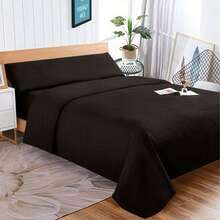 3-Piece Bed Sheet Set, Soft And Comfortable Colorfast Bedding, Suitable For Beds Measuring 90/105/135/150/180/200 Cm, Including Fitted Sheet, 1 Pillowcase And Sheet, For All Seasons - màu đen - Xem 1