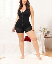 Large Faja ColombianaTight Fitting Bodysuit, Postpartum Abdominal Belt, Abdominal Tension, Waist Lift, Hip Leggings, Lace Decoration, Front Button Control, Abdominal Shaping Shorts - 黑色 - 查看 5