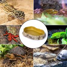 Reptile Water Bowl, Resin Reptile Rock Feeding Dish, Water And Feeding Bowl, Suitable For Leopard Gecko, Lizard, Spider, Turtle, Scorpion, Chameleon, Hermit Crab Terrarium Decor (Yellow)