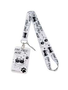 1 pieza Cuerda para el cuello tipo llavero con diseño de gato de dibujos animados y soporte para tarjeta de identificación, estilo minimalista, adecuado para oficina, gimnasio y teléfono móvil - Multicolor - Ver 11