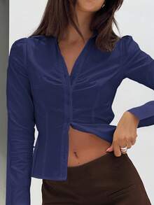 Sunny Girly Fall Women Clothes Y2K Back To School College Style Pleated Design All White Long Sleeve Shirt Top