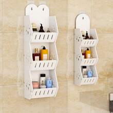 1 pezzo Mensola da parete per il bagno senza foratura per gel doccia e cosmetici, organizer a due ripiani con ganci, accessori per il bagno - Multicolore - Visualizzare 1