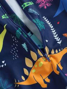 New Baby Boy Dinosaur Print Swimsuit, One-Piece Summer Quickdry Swimwear, Protective Wetsuit